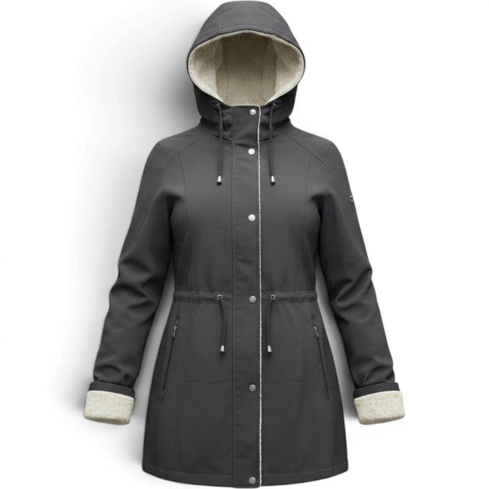 Lauren Ralph Lauren Softshell Jacket Womens Large Black Sherpa Lined Hooded Coat